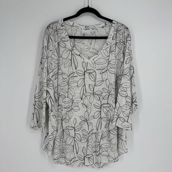 Cynthia Rowley top 3x white black leaf print linen oversized minimalist blouse - Picture 1 of 4
